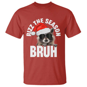 Funny Rizz Christmas Raccoon T Shirt Rizz The Season Bruh Santa Hat TS02 Red Print Your Wear