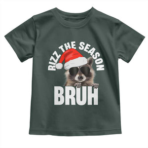 Funny Rizz Christmas Raccoon Toddler T Shirt Rizz The Season Bruh Santa Hat TS02 Dark Forest Green Print Your Wear