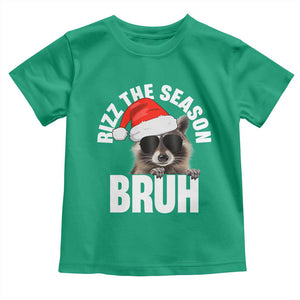 Funny Rizz Christmas Raccoon Toddler T Shirt Rizz The Season Bruh Santa Hat TS02 Irish Green Print Your Wear