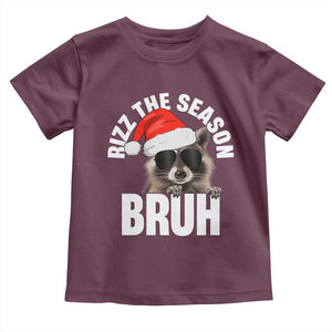 Funny Rizz Christmas Raccoon Toddler T Shirt Rizz The Season Bruh Santa Hat TS02 Maroon Print Your Wear