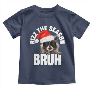 Funny Rizz Christmas Raccoon Toddler T Shirt Rizz The Season Bruh Santa Hat TS02 Navy Print Your Wear