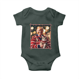 Christmas Trump With Cat Graphic Baby Onesie Classic Festive Xmas Vibe TS02 Dark Forest Green Print Your Wear