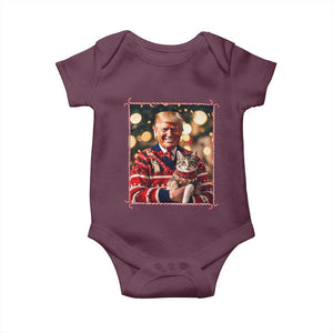 Christmas Trump With Cat Graphic Baby Onesie Classic Festive Xmas Vibe TS02 Maroon Print Your Wear