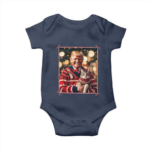 Christmas Trump With Cat Graphic Baby Onesie Classic Festive Xmas Vibe TS02 Navy Print Your Wear