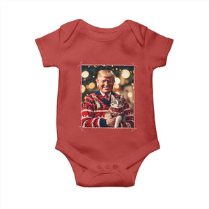 Christmas Trump With Cat Graphic Baby Onesie Classic Festive Xmas Vibe TS02 Red Print Your Wear