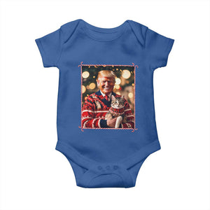 Christmas Trump With Cat Graphic Baby Onesie Classic Festive Xmas Vibe TS02 Royal Blue Print Your Wear