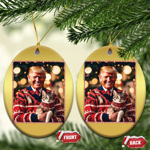 Xmas Trump With Cat Graphic Christmas Ornament Classic Festive Xmas Vibe TS02 Oval Gold Print Your Wear