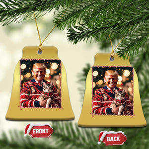 Xmas Trump With Cat Graphic Christmas Ornament Classic Festive Xmas Vibe TS02 Bell Flake Gold Print Your Wear