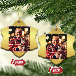 Xmas Trump With Cat Graphic Christmas Ornament Classic Festive Xmas Vibe TS02 Snow Flake Gold Print Your Wear