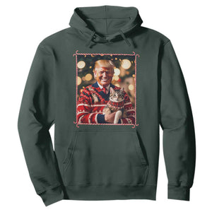 Christmas Trump With Cat Graphic Hoodie Classic Festive Xmas Vibe TS02 Dark Forest Green Print Your Wear