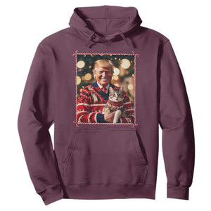 Christmas Trump With Cat Graphic Hoodie Classic Festive Xmas Vibe TS02 Maroon Print Your Wear