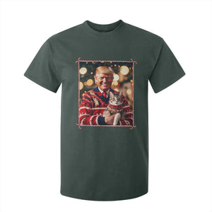 Christmas Trump With Cat Graphic T Shirt For Kid Classic Festive Xmas Vibe TS02 Dark Forest Green Print Your Wear