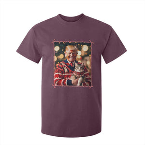 Christmas Trump With Cat Graphic T Shirt For Kid Classic Festive Xmas Vibe TS02 Maroon Print Your Wear