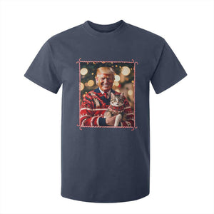 Christmas Trump With Cat Graphic T Shirt For Kid Classic Festive Xmas Vibe TS02 Navy Print Your Wear