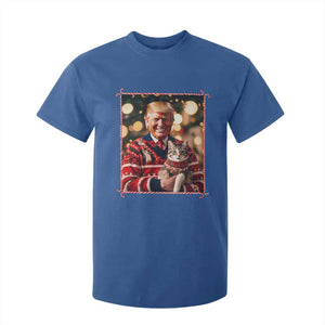 Christmas Trump With Cat Graphic T Shirt For Kid Classic Festive Xmas Vibe TS02 Royal Blue Print Your Wear