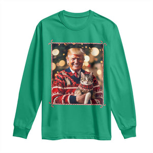 Christmas Trump With Cat Graphic Long Sleeve Shirt Classic Festive Xmas Vibe TS02 Irish Green Print Your Wear