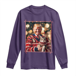 Christmas Trump With Cat Graphic Long Sleeve Shirt Classic Festive Xmas Vibe TS02 Purple Print Your Wear