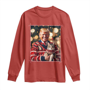 Christmas Trump With Cat Graphic Long Sleeve Shirt Classic Festive Xmas Vibe TS02 Red Print Your Wear