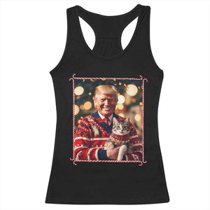 Christmas Trump With Cat Graphic Racerback Tank Top Classic Festive Xmas Vibe TS02 Black Print Your Wear