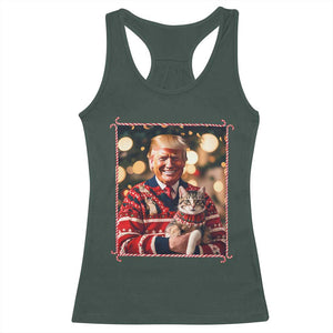 Christmas Trump With Cat Graphic Racerback Tank Top Classic Festive Xmas Vibe TS02 Dark Forest Green Print Your Wear