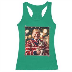 Christmas Trump With Cat Graphic Racerback Tank Top Classic Festive Xmas Vibe TS02 Irish Green Print Your Wear