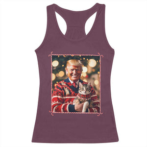 Christmas Trump With Cat Graphic Racerback Tank Top Classic Festive Xmas Vibe TS02 Maroon Print Your Wear