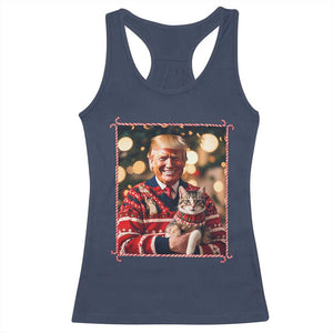 Christmas Trump With Cat Graphic Racerback Tank Top Classic Festive Xmas Vibe TS02 Navy Print Your Wear