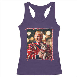 Christmas Trump With Cat Graphic Racerback Tank Top Classic Festive Xmas Vibe TS02 Purple Print Your Wear