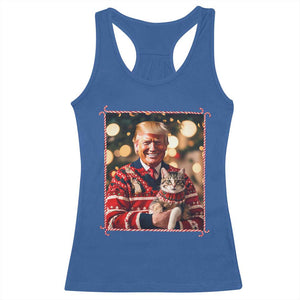 Christmas Trump With Cat Graphic Racerback Tank Top Classic Festive Xmas Vibe TS02 Royal Blue Print Your Wear