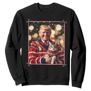 Christmas Trump With Cat Graphic Sweatshirt Classic Festive Xmas Vibe TS02 Black Print Your Wear