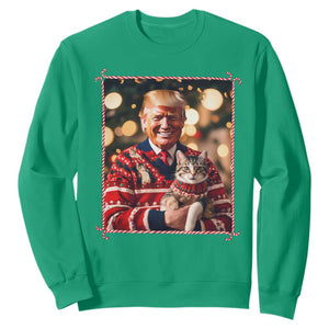 Christmas Trump With Cat Graphic Sweatshirt Classic Festive Xmas Vibe TS02 Irish Green Print Your Wear