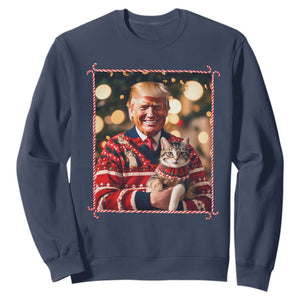 Christmas Trump With Cat Graphic Sweatshirt Classic Festive Xmas Vibe TS02 Navy Print Your Wear