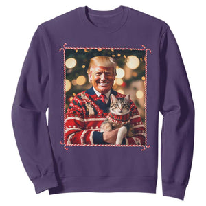 Christmas Trump With Cat Graphic Sweatshirt Classic Festive Xmas Vibe TS02 Purple Print Your Wear