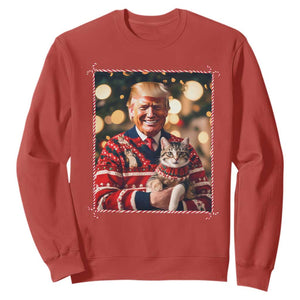 Christmas Trump With Cat Graphic Sweatshirt Classic Festive Xmas Vibe TS02 Red Print Your Wear