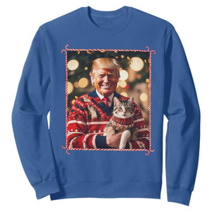 Christmas Trump With Cat Graphic Sweatshirt Classic Festive Xmas Vibe TS02 Royal Blue Print Your Wear