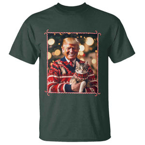 Christmas Trump With Cat Graphic T Shirt Classic Festive Xmas Vibe TS02 Dark Forest Green Print Your Wear