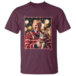 Christmas Trump With Cat Graphic T Shirt Classic Festive Xmas Vibe TS02 Maroon Print Your Wear