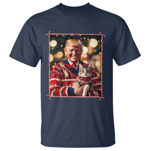 Christmas Trump With Cat Graphic T Shirt Classic Festive Xmas Vibe TS02 Navy Print Your Wear