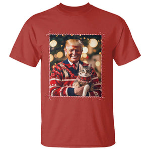 Christmas Trump With Cat Graphic T Shirt Classic Festive Xmas Vibe TS02 Red Print Your Wear