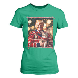 Christmas Trump With Cat Graphic T Shirt For Women Classic Festive Xmas Vibe TS02 Irish Green Print Your Wear