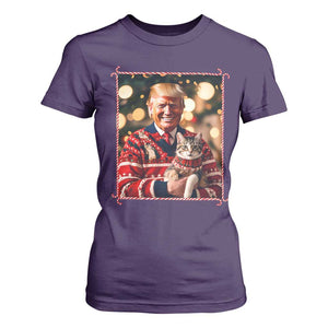 Christmas Trump With Cat Graphic T Shirt For Women Classic Festive Xmas Vibe TS02 Purple Print Your Wear