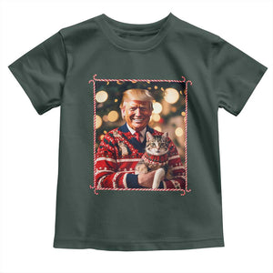 Christmas Trump With Cat Graphic Toddler T Shirt Classic Festive Xmas Vibe TS02 Dark Forest Green Print Your Wear