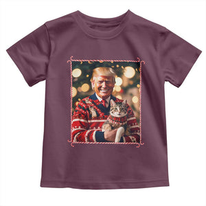 Christmas Trump With Cat Graphic Toddler T Shirt Classic Festive Xmas Vibe TS02 Maroon Print Your Wear