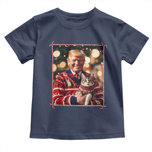 Christmas Trump With Cat Graphic Toddler T Shirt Classic Festive Xmas Vibe TS02 Navy Print Your Wear