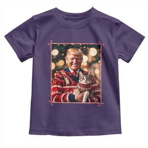 Christmas Trump With Cat Graphic Toddler T Shirt Classic Festive Xmas Vibe TS02 Purple Print Your Wear