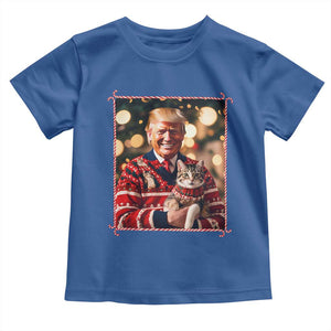 Christmas Trump With Cat Graphic Toddler T Shirt Classic Festive Xmas Vibe TS02 Royal Blue Print Your Wear