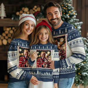 Xmas Trump With Cat Graphic Ugly Christmas Sweater Classic Festive Xmas Vibe TS02 Navy Print Your Wear