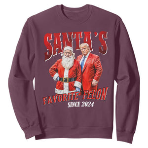 Christmas Trump With Santa Sweatshirt Santa's Favorite Felon Since 2024 TS02 Maroon Print Your Wear