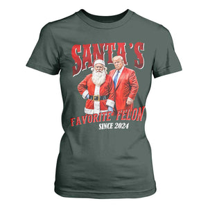 Christmas Trump With Santa T Shirt For Women Santa's Favorite Felon Since 2024 TS02 Dark Forest Green Print Your Wear