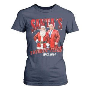 Christmas Trump With Santa T Shirt For Women Santa's Favorite Felon Since 2024 TS02 Navy Print Your Wear